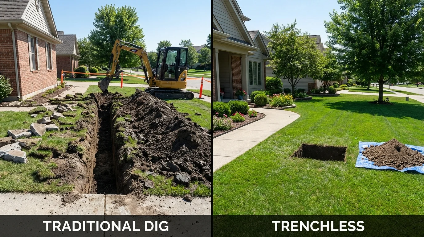 Trenchless sewer repair with minimal yard damage versus traditional excavation in Ocean View, DE